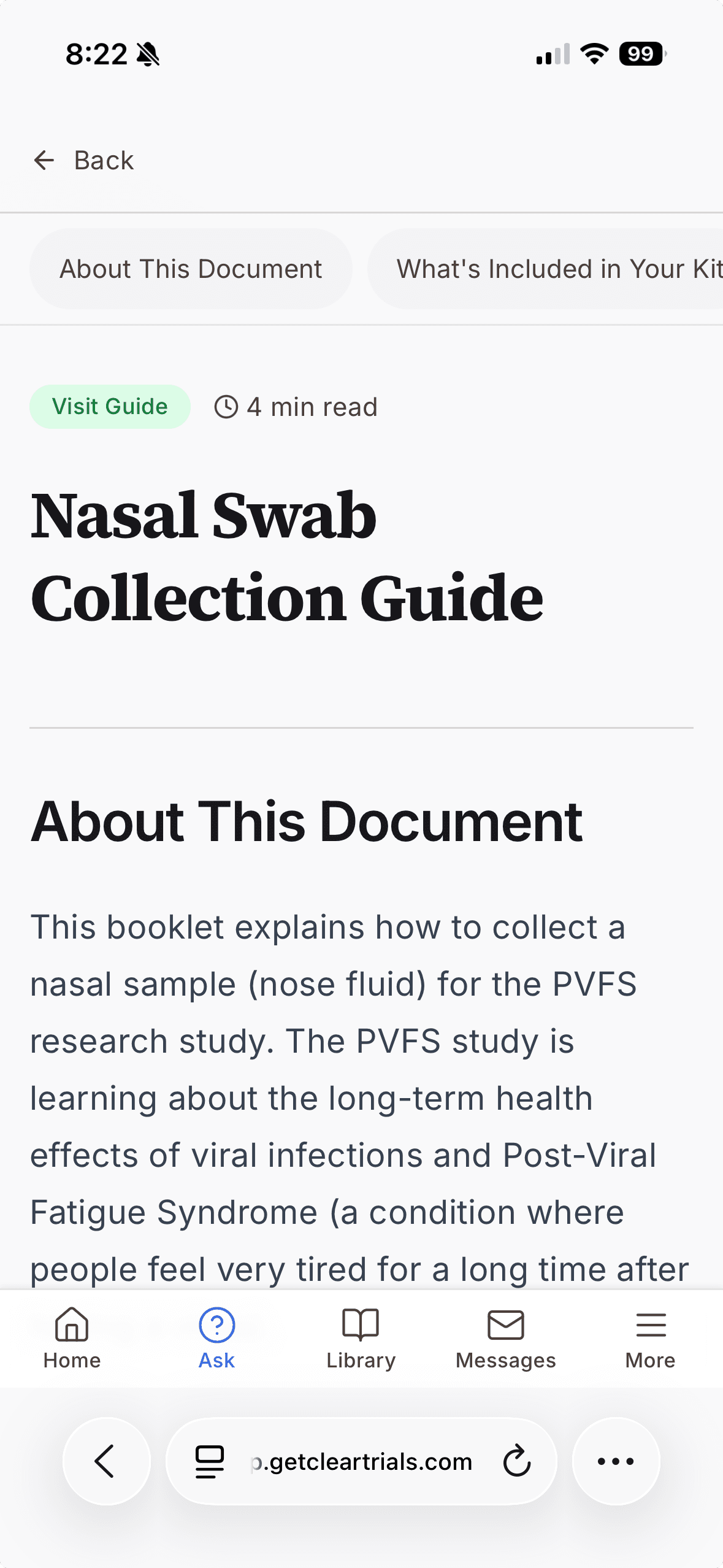 Clear Trials document reader with plain-language summary