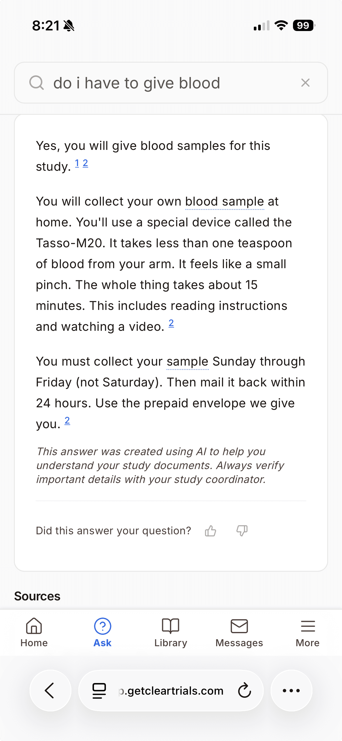 AI-powered search returning answers from study documents